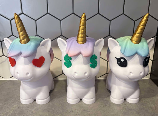 Unicorn piggy bank, perfect for kids, interchangeable eyes, secret horn compartment, cutest piggy bank, 3d printed piggy bank
