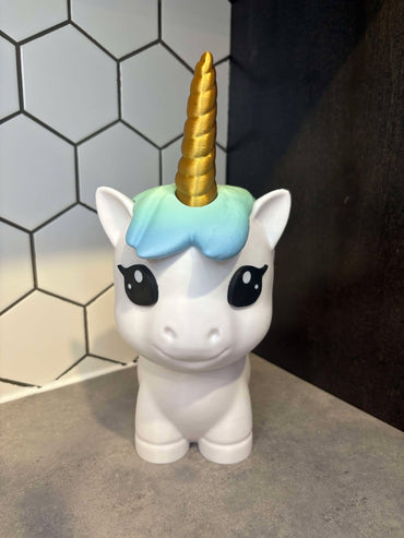 Unicorn piggy bank, perfect for kids, interchangeable eyes, secret horn compartment, cutest piggy bank, 3d printed piggy bank